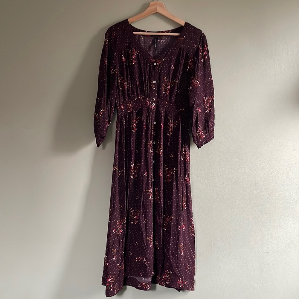 Burgundy Floral Long Sleeve Maxi Dress